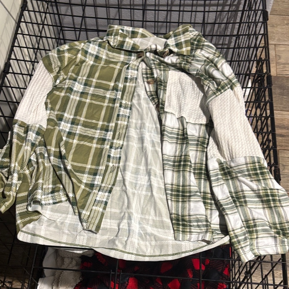 Plaid Green and White Women's Jacket